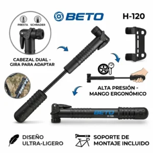 Inflador Mini Beto 80 PSI Portátil Para Bicicleta Doble Válvula Presta Schrader