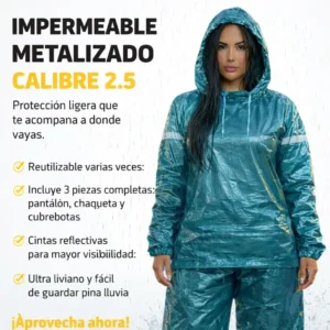 Impermeable Profesional Calibre 2.5 Grueso Reutilizable Moto Lluvia 4 Piezas Reflectivo