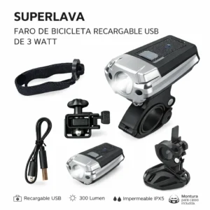 Luz Delantera Recargable USB 300 Lúmenes Impermeable Bicicleta Moto