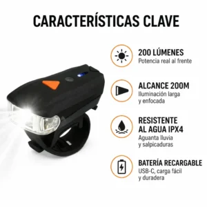 Luz Bicicleta Potente 200 Lúmenes Recargable USB Sensor Automático Impermeable