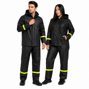 Traje Impermeable PVC Calibre 18 Negro con Reflectivo Alta Visibilidad Unisex Protección Total Lluvia Trabajo Exterior