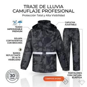 Conjunto Impermeable Camuflado Unisex Tipo Sudadera PVC Antilluvia