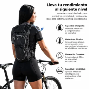 Morral Hidratación Profesional MTB 600D | Térmico, Impermeable y Vejiga 2L Camelback Negro