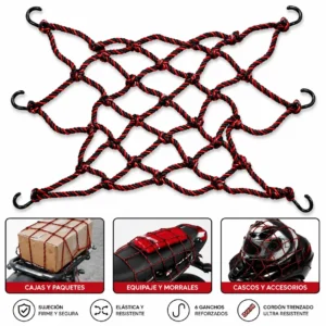Malla Elástica para Moto 31x41 cm con 6 Ganchos PVC | Red de Carga Tejida Manualmente