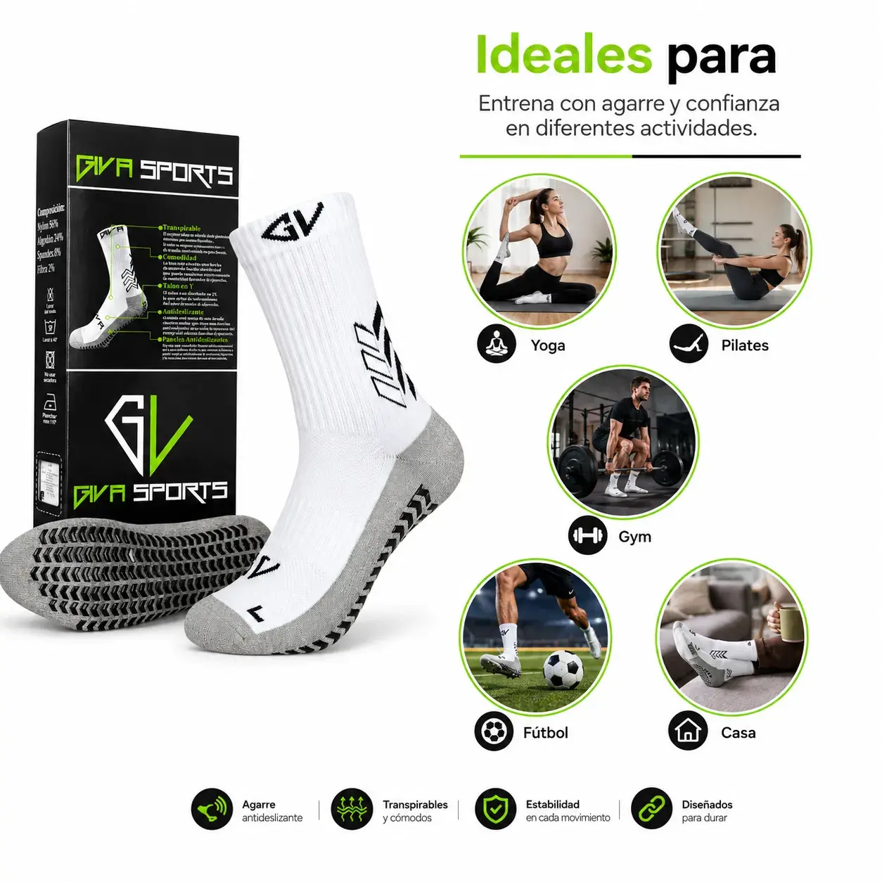 Medias Deportivas Antideslizantes Giva Sports Grip Calcetines Fitness Gym Fútbol Pilates - Image 3
