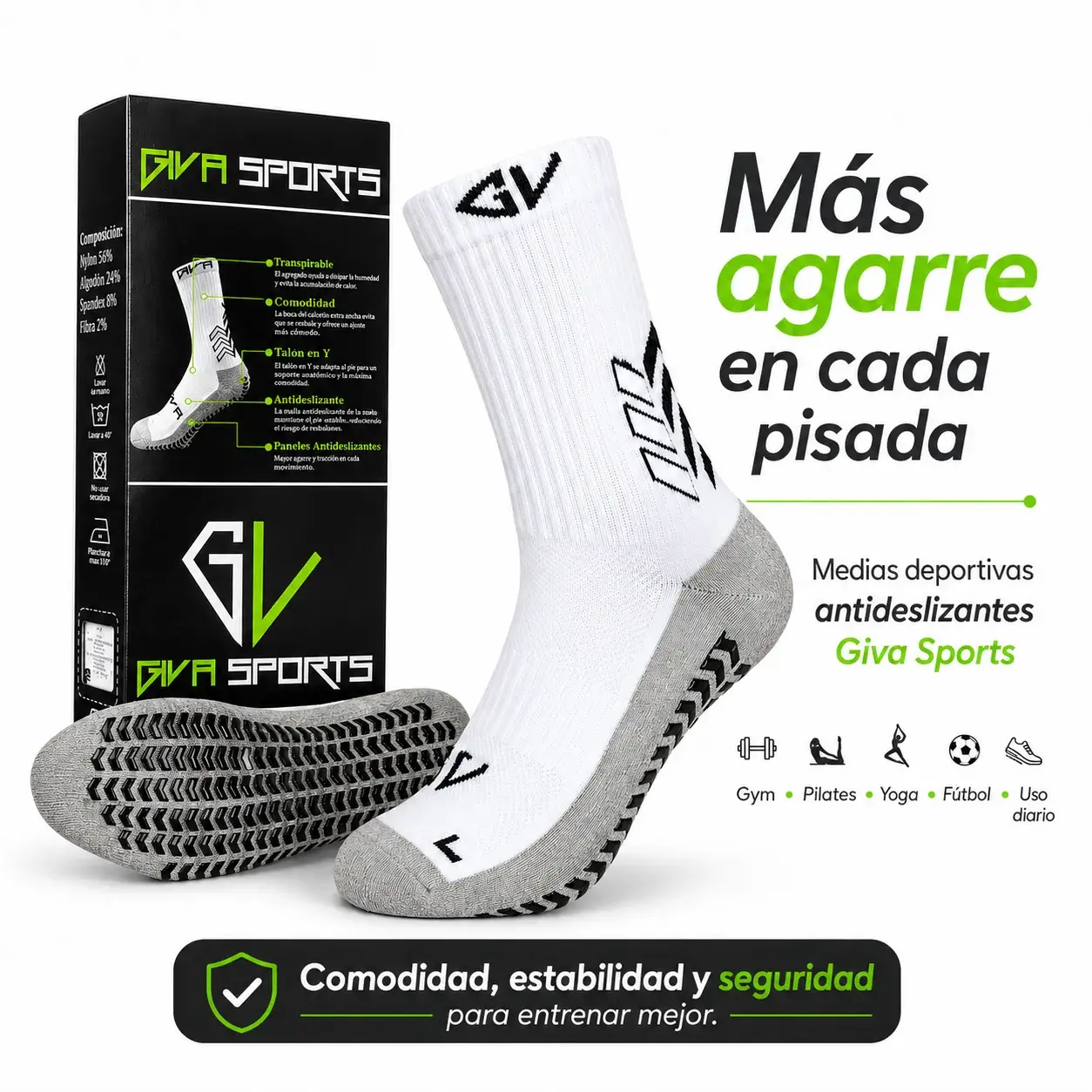 Medias Deportivas Antideslizantes Giva Sports Grip Calcetines Fitness Gym Fútbol Pilates - Image 8